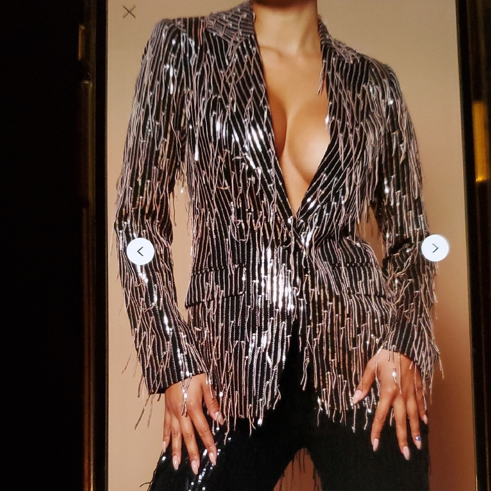 Fashion Nova Sequin Blazer - Black and Gold